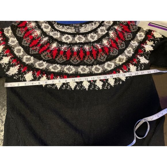 Style & Co Black Red Patterned Round Neck Bishop Sleeve Knit Sweater Sz 1X - Picture 7 of 10